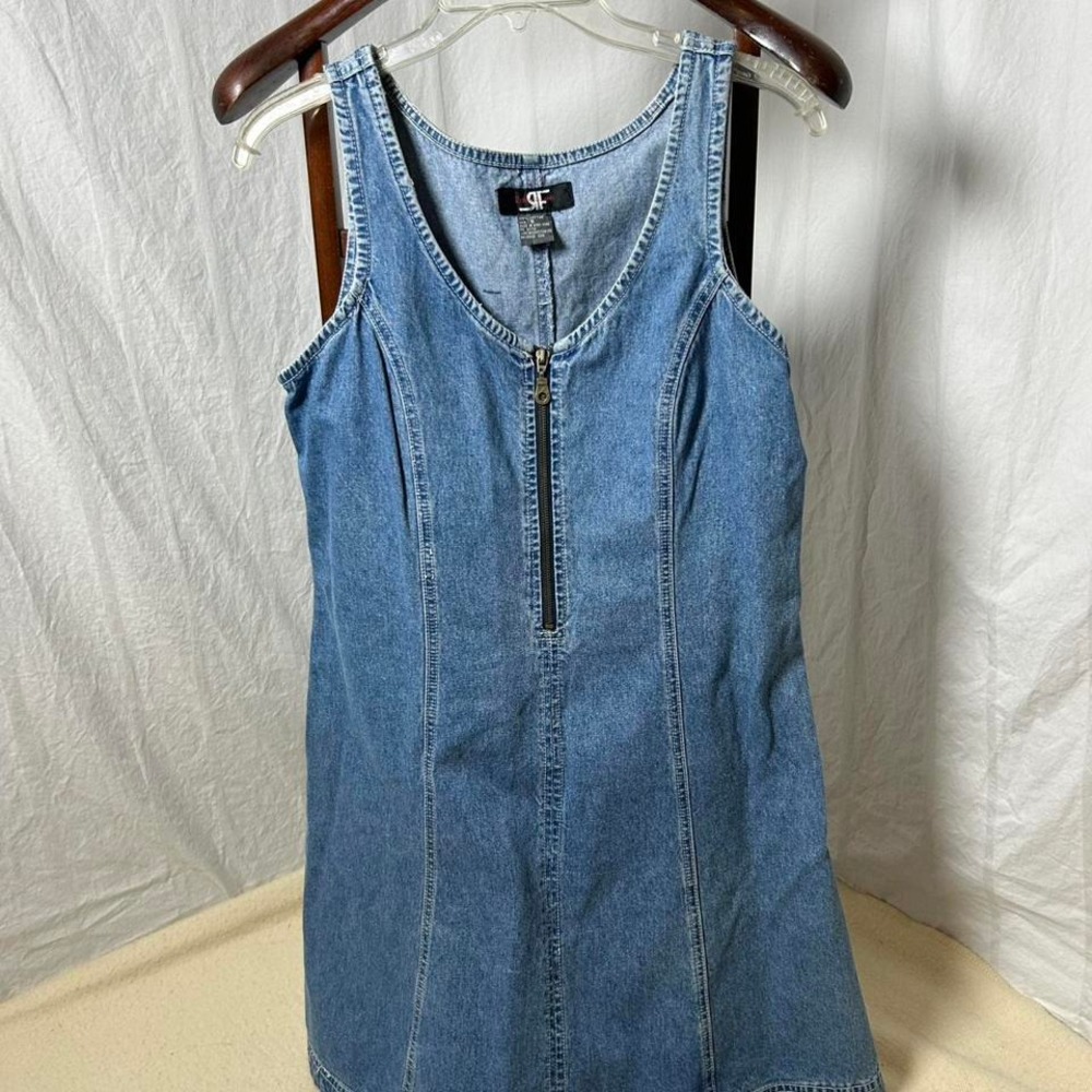 Vintage Rafaella Y2K / 90s Denim Fit & Flare Partial Front Zip Dress small